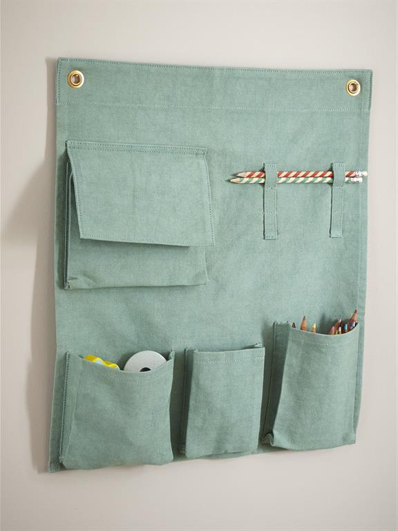 Rangement tissu mural vert d'eau
