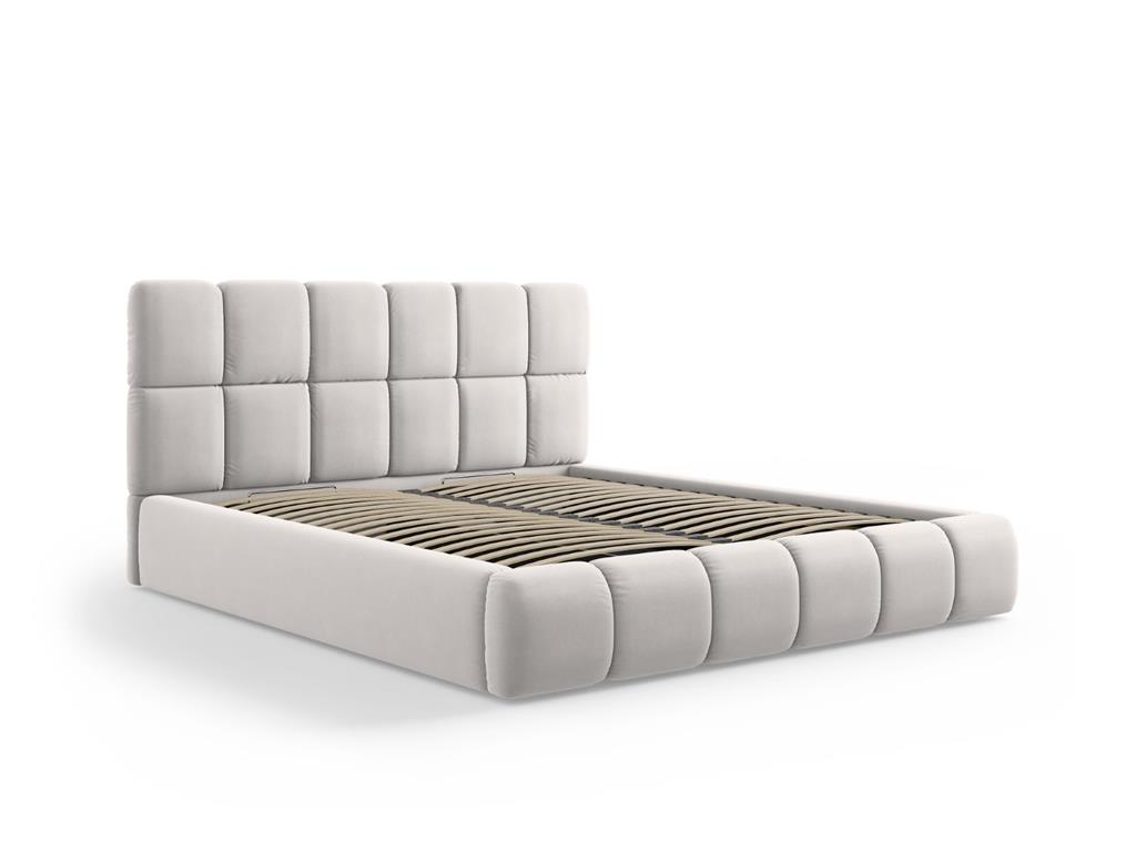 Lit coffre avec tête de lit 160x200cm en tissu velours argent