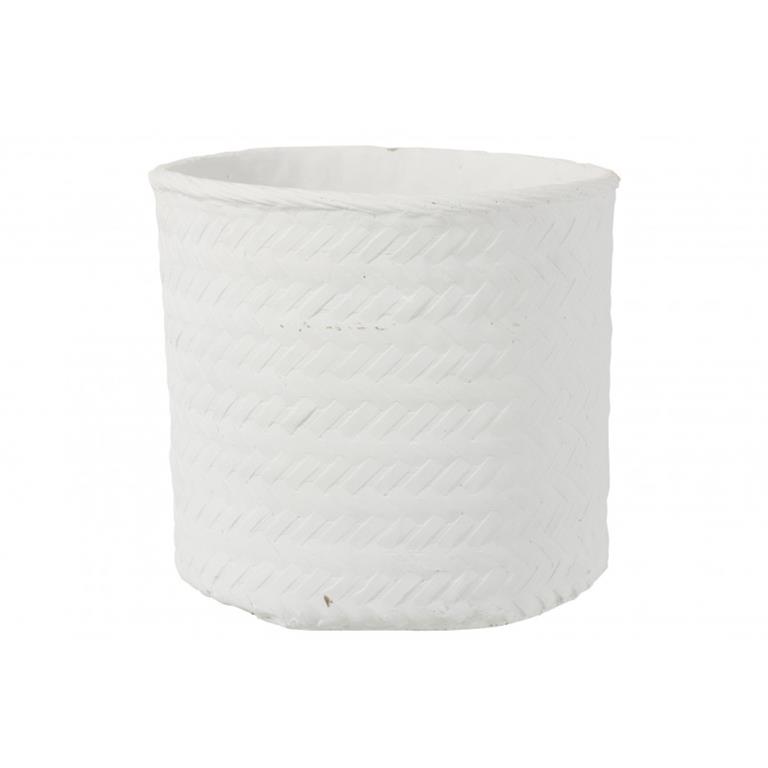 Cache-pot imitation tissage ciment blanc H23cm