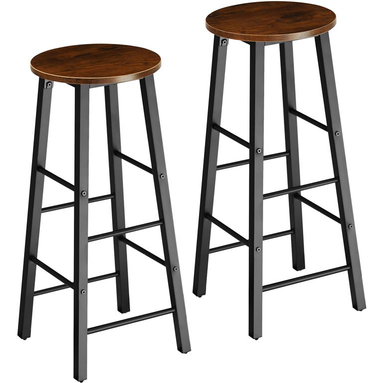 Lot de 2 tabourets de bar en Bois et acier Hauteur 72