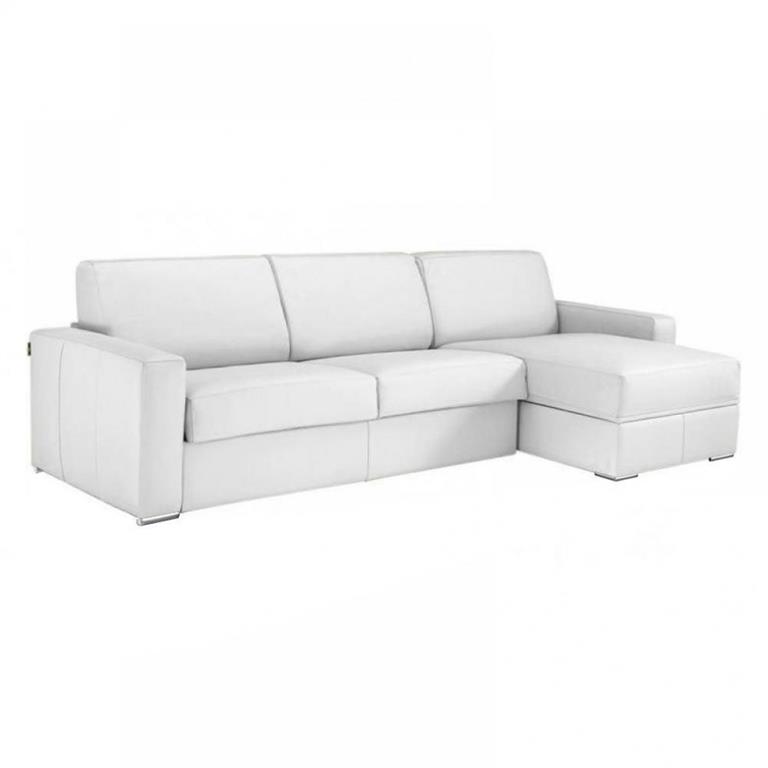Canapé d'angle fixe réversible DREAMER 272 cm méridienne coffre cuir vachette regent blanc cassé