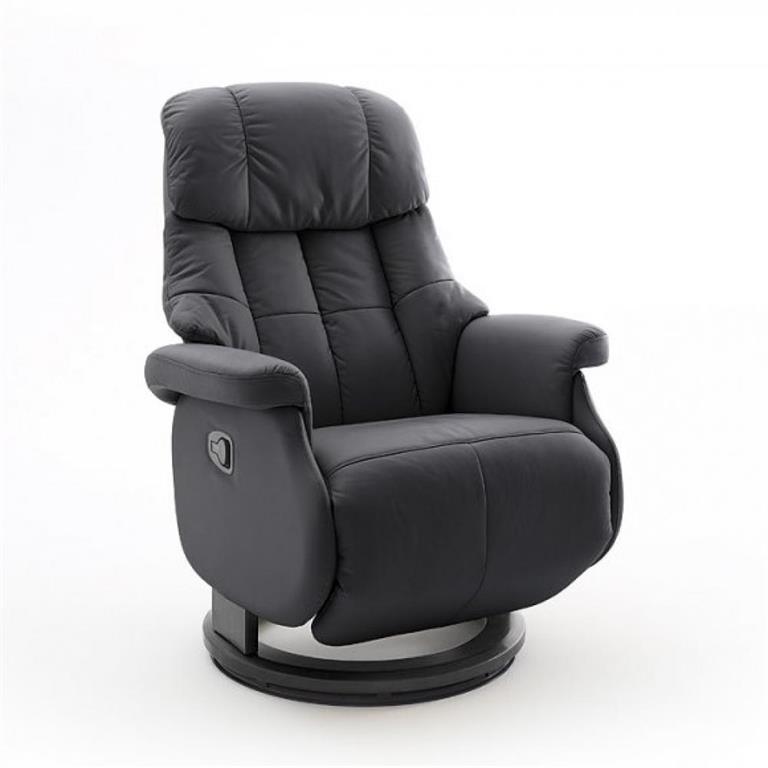 Fauteuil relax manuel PABLO assise confortable en cuir noir piétement bois