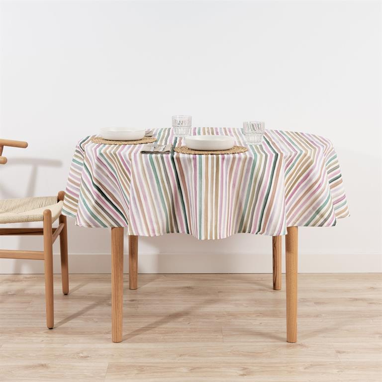 Nappe ronde anti-taches en coton Multicolore Diámetro 180
