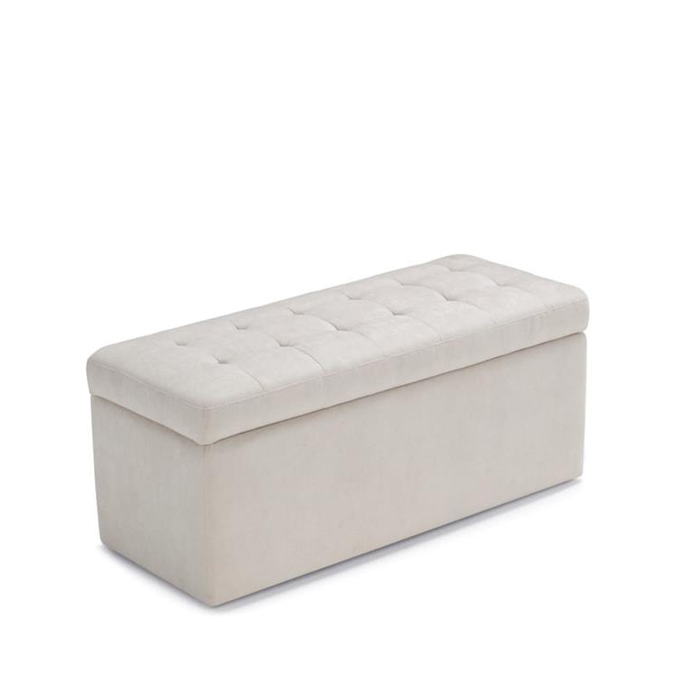 Banquette de rangement matelassée en tissu chenille beige 110x45 cm
