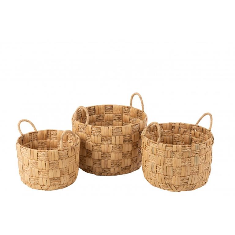 Set de 3 paniers ronds jacinthe d'eau naturelle 44cm