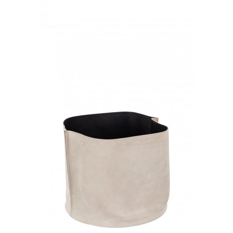 Panier de rangement rond bas cuir beige