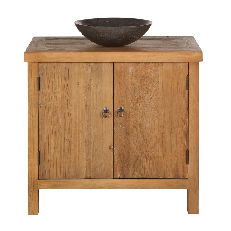 Meuble vasque en bois d'orme recyclé et pierre bleue