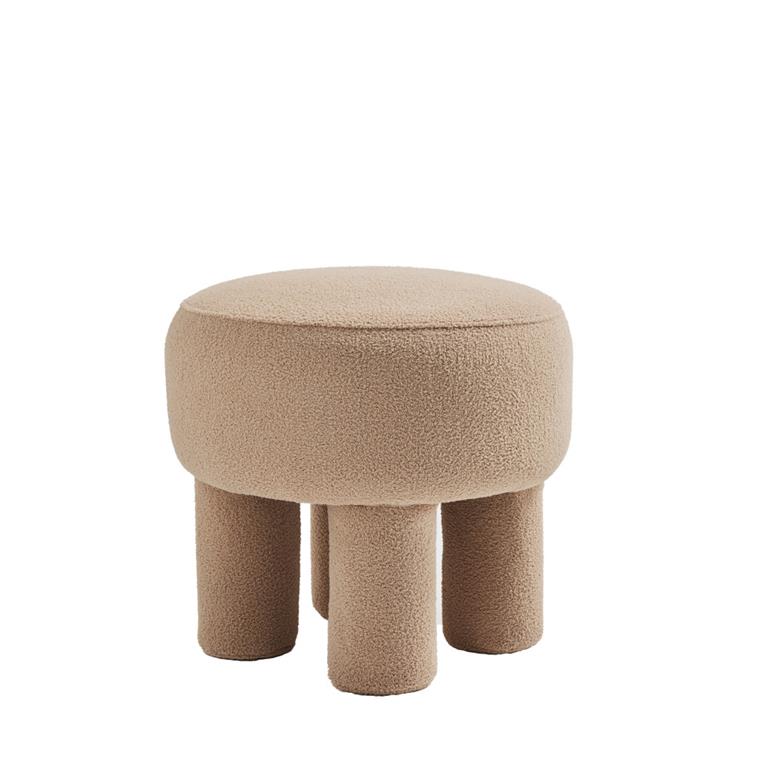 Tabouret rond en tissu bouclette ø43cm - Beige rosé
