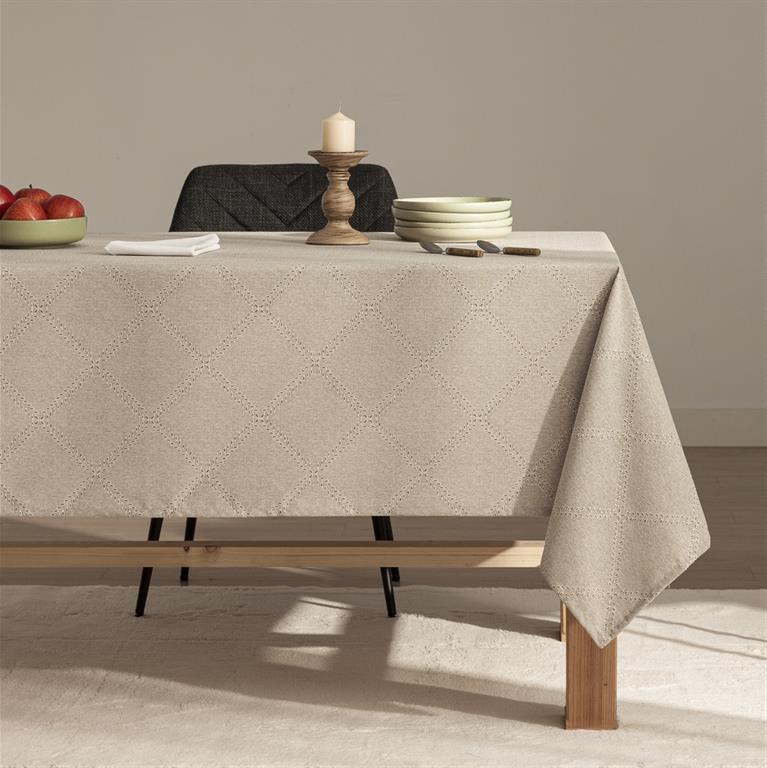 Nappe imprimée toucher tissu et traitement antitache Beige 140x240 cm