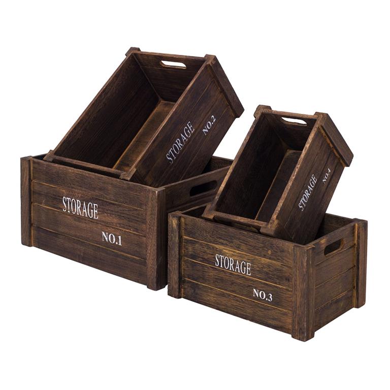 Set de 4 paniers de rangement en bois de paulownia bruns foncés