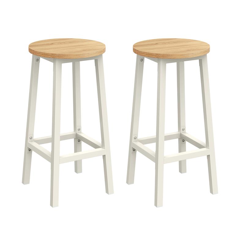 Tabourets de bar rond avec repose-pieds effet bois blanc lot de 2