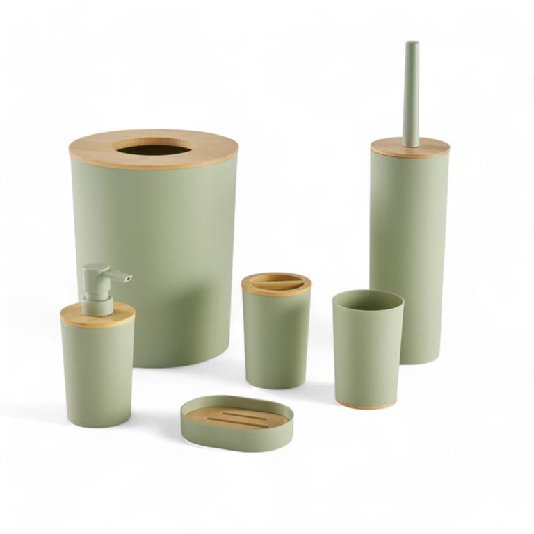 Set de 6 accessoires de salle de bain et WC avec bambou  36x9cm