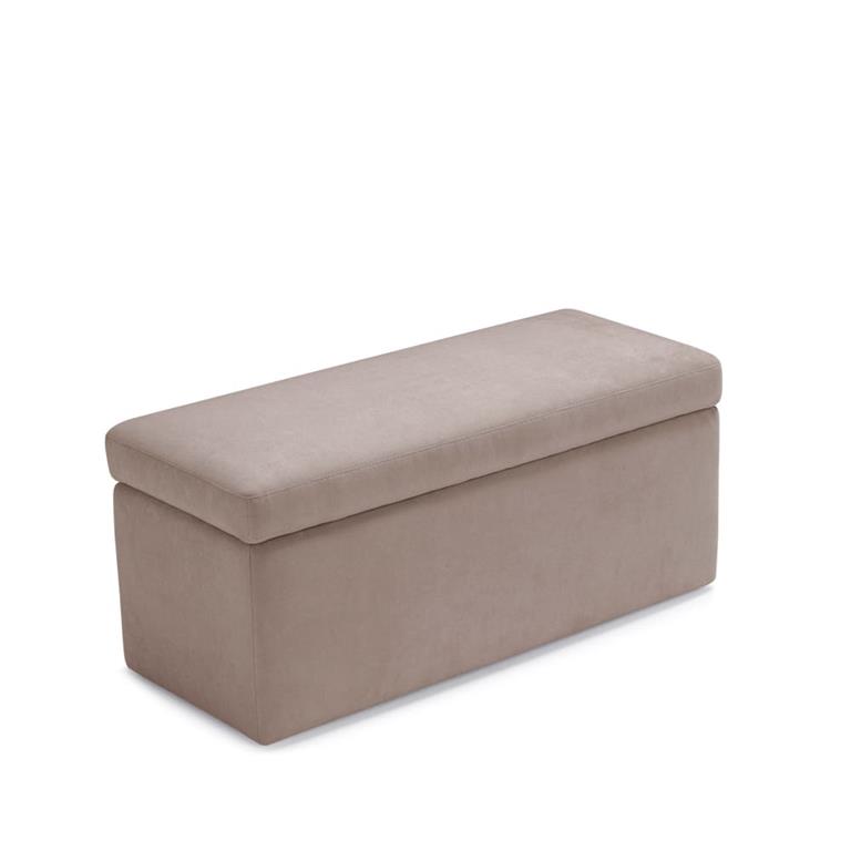 Banquette de rangement matelassée en tissu chenille camel 110x45 cm