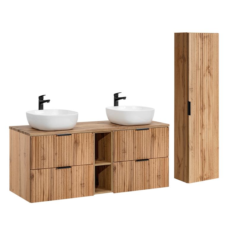 Ensemble meuble double vasque colonne stratifiés beige