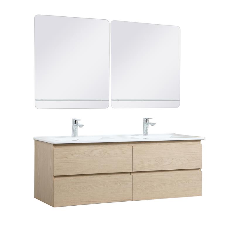 Meuble double vasque 120cm avec plan céramique  Décor chêne 