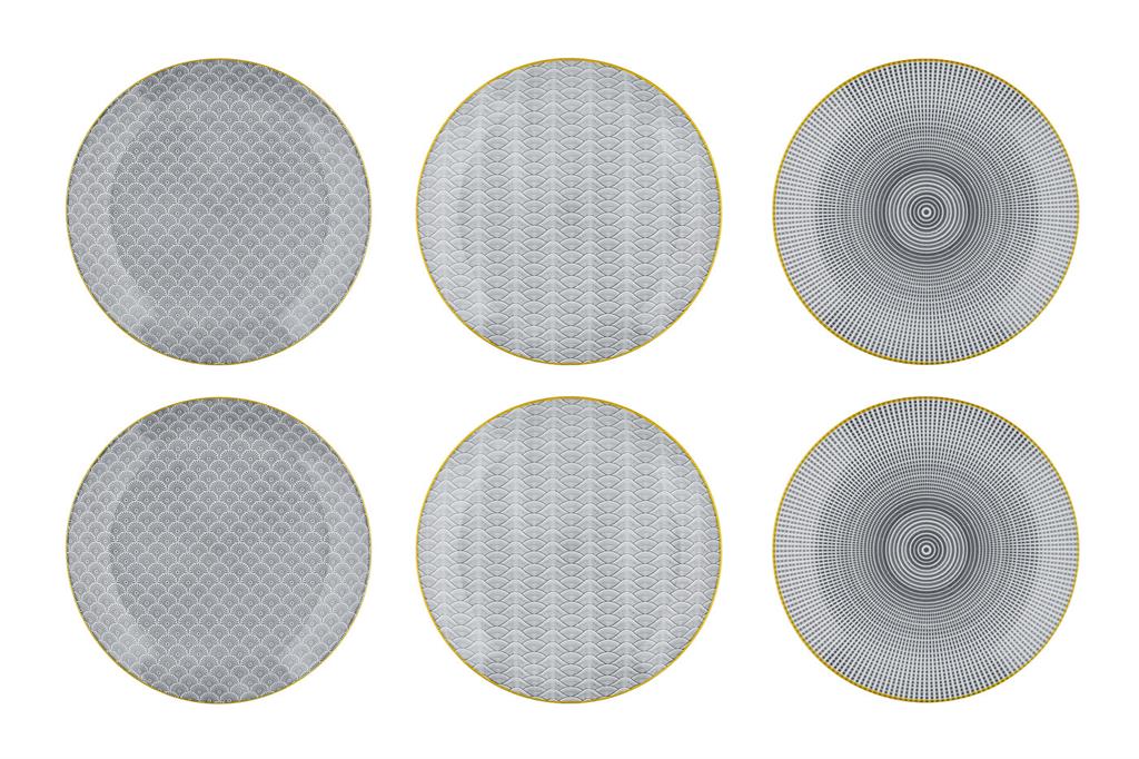 Lot de 6 assiettes plates en porcelaine gris D26