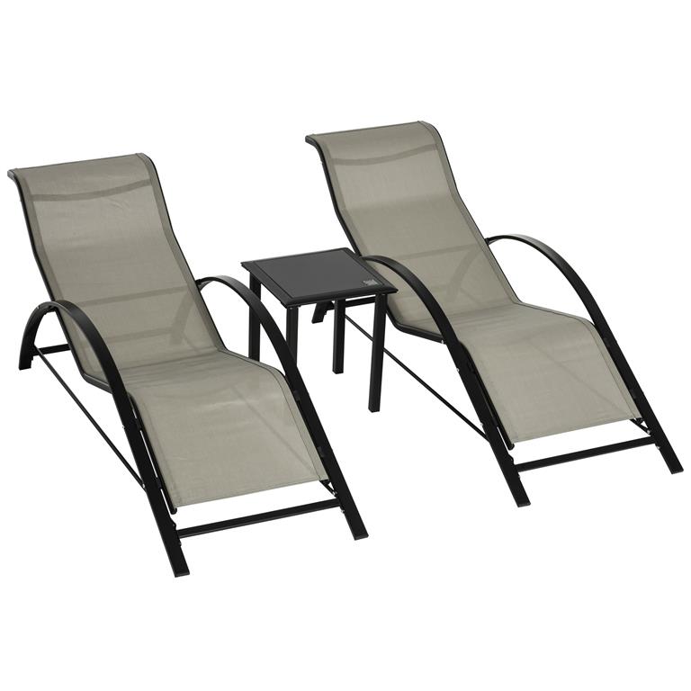 Lot de 2 bains de soleil design contemporain avec table basse gris