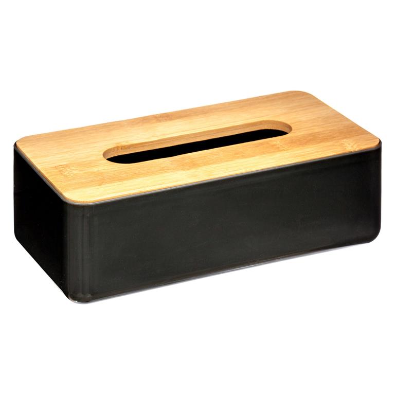 Boîte à mouchoirs rectangulaire noire et bambou