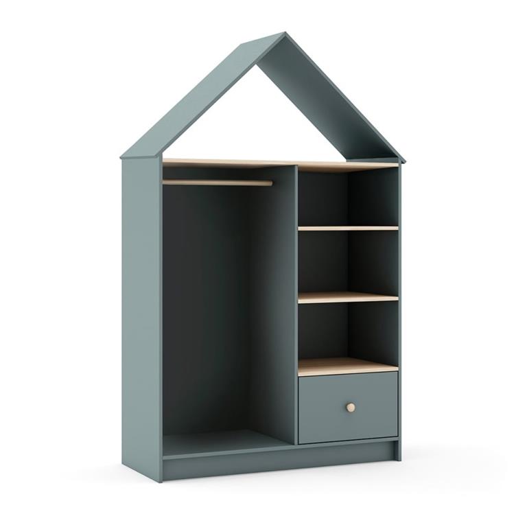 Dressing  cabane enfant mdf et pin coloris gris vert et naturel