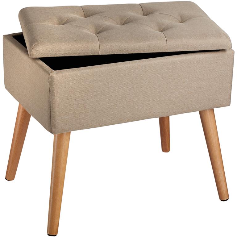 Banc avec coffre de rangement aspect lin avec rembourrage  sable