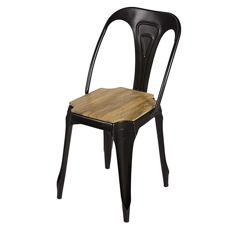Chaise industrielle en acier noir mat et bois de manguier
