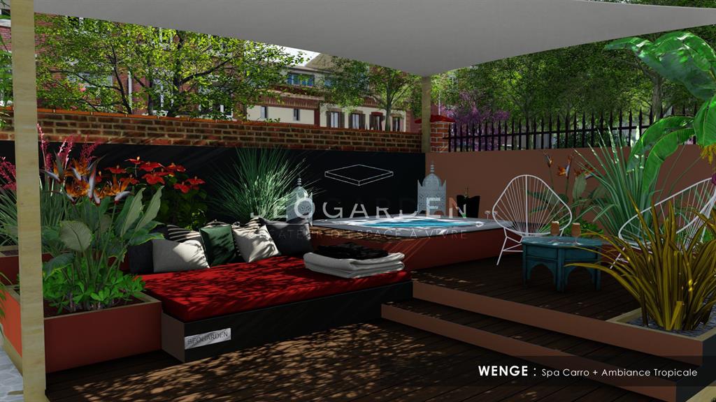 Spa encastré et complété par un espace DayBed et un emplacement