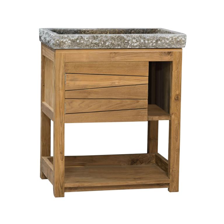 Meuble de salle de bain en teck et vasque marbre gris L67cm