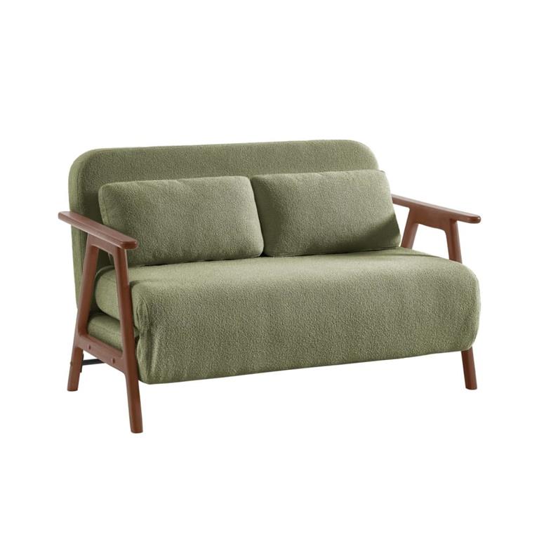 Banquette canapé convertible 2 places hévéa teinté noyer clair et