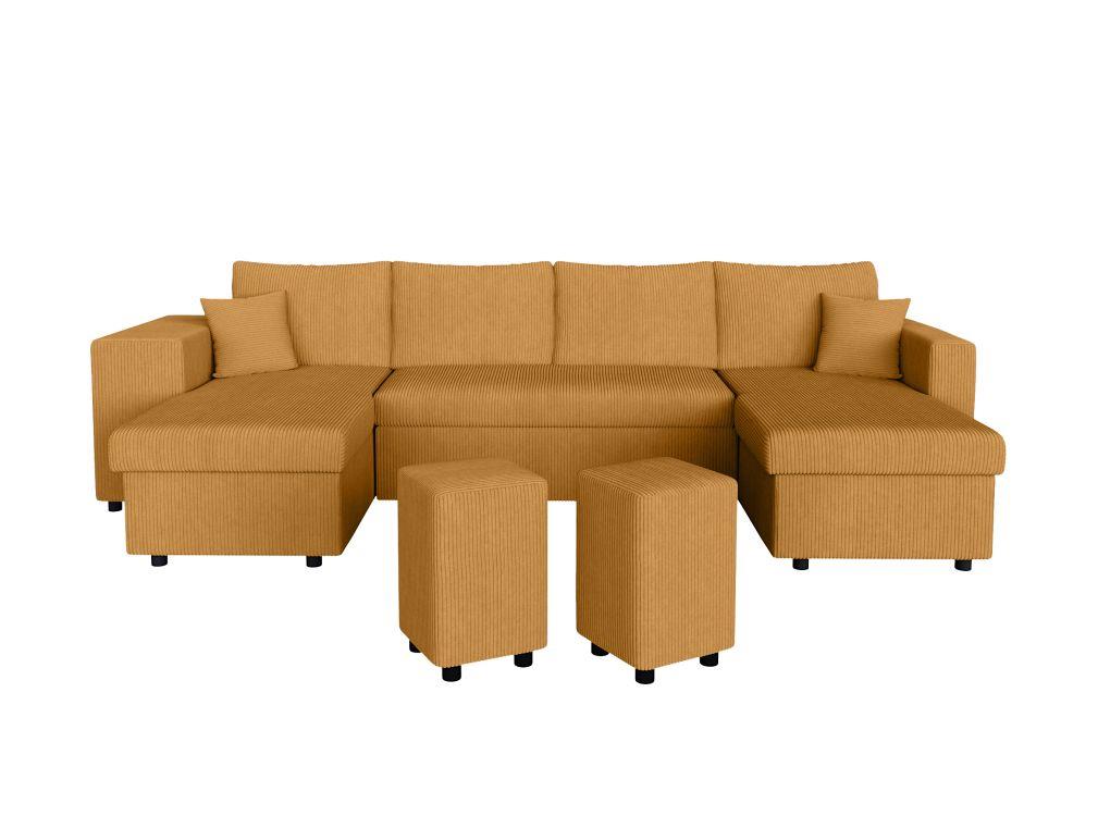 Canapé panoramique avec 2 poufs gauche en velours côtelé - Jaune