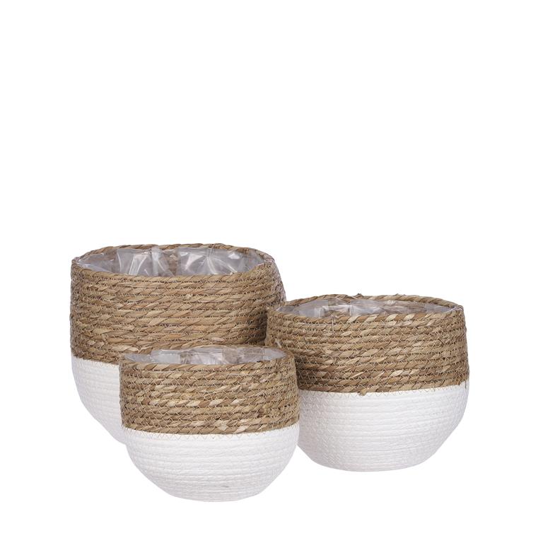 3 cache-pots en jonc de mer blanc cassé D26