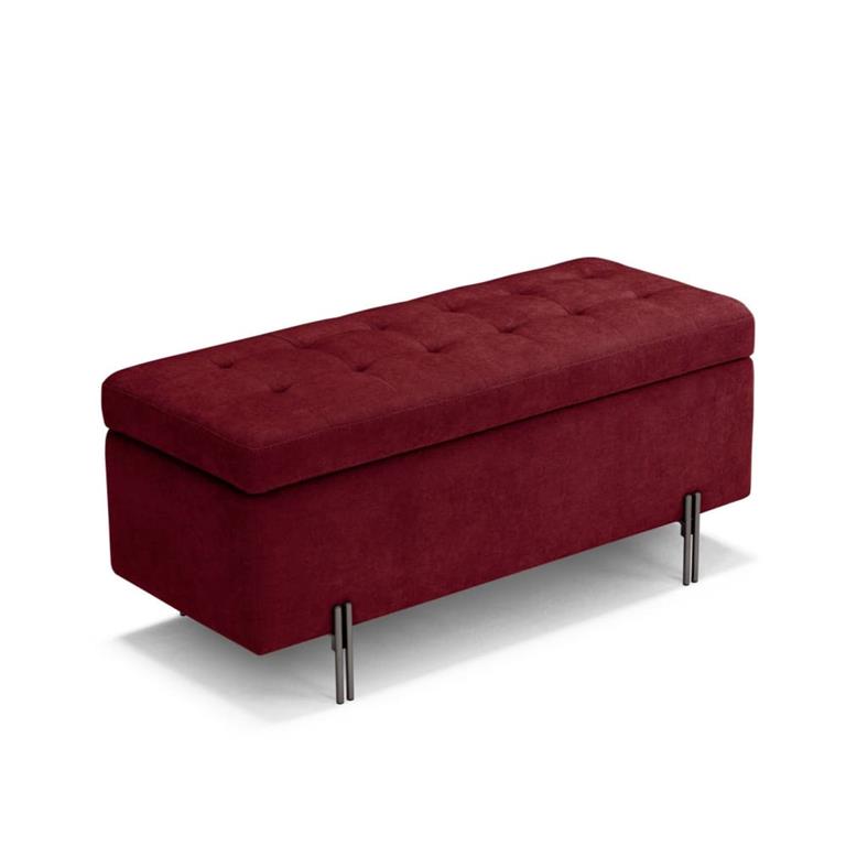 Banquette de rangement matelassée en tissu chenille bordeaux 110x45 cm