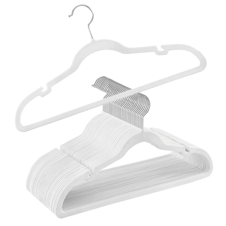 Cintres en velours lot de 30 antiglisse avec encoches blanc