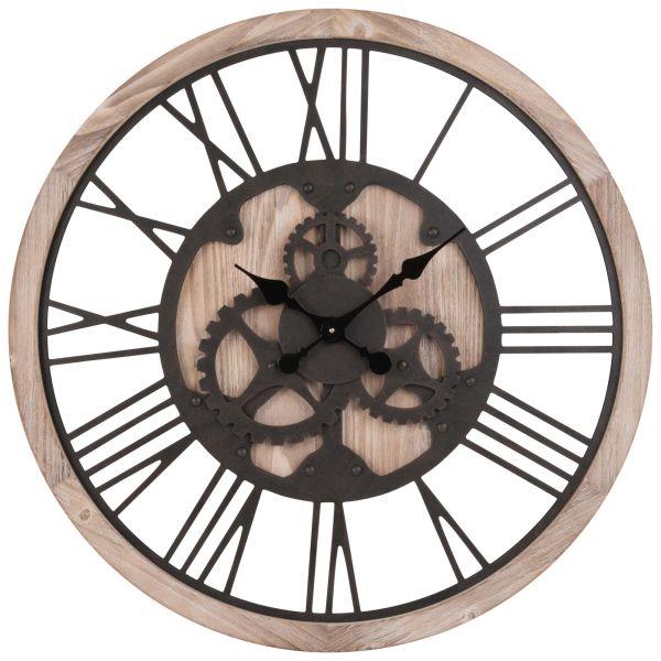 Horloge murale à rouages coloris naturel et noir D79