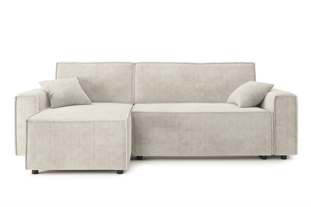Canapé d'angle convertible en velours côtelé 4 places beige