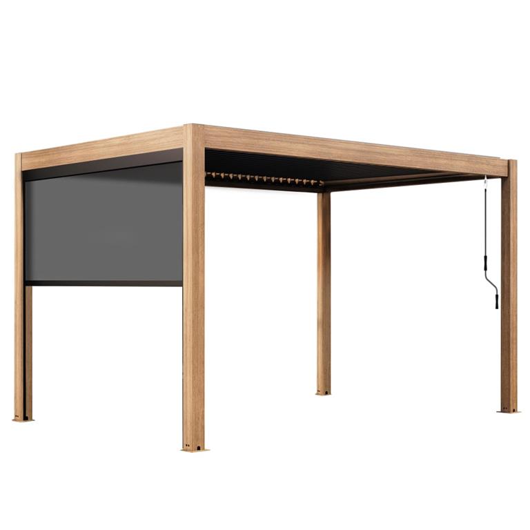 Pergola bioclimatique autoportée 3x4m et 1 store bois gris