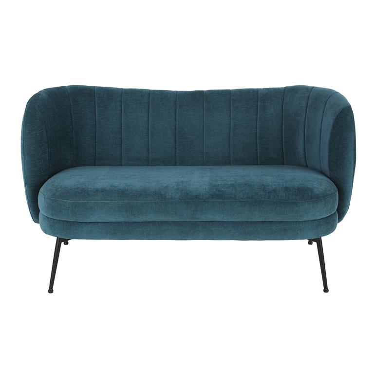 Banquette 2 places en tissu bleu pétrole effet laine bouclée