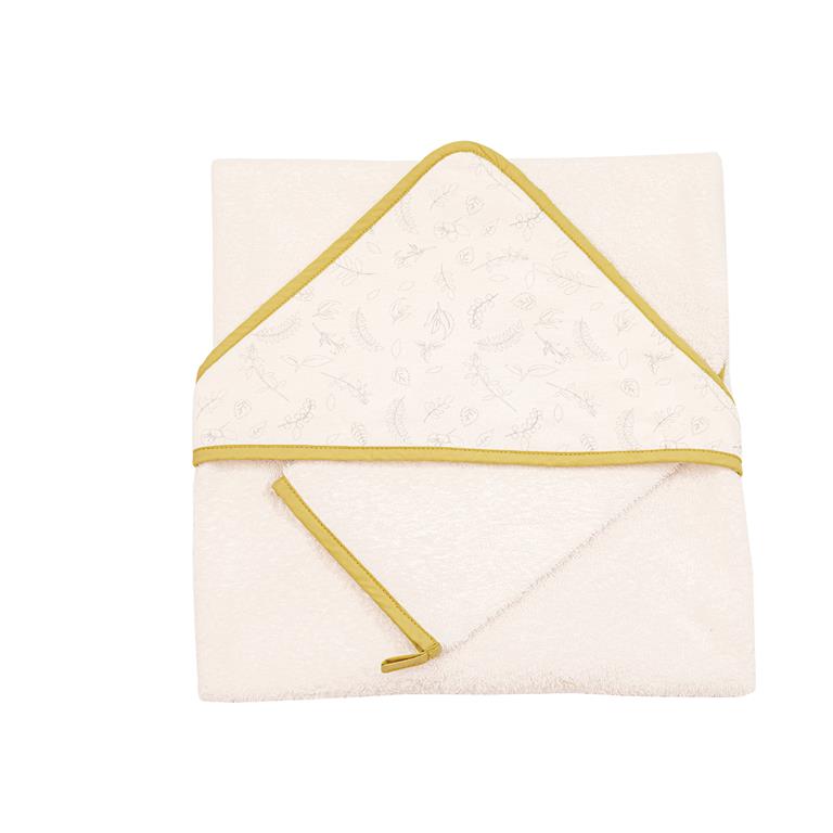 Coffret sortie de bain bébé LeafyBunny coton Ecru 75x75
