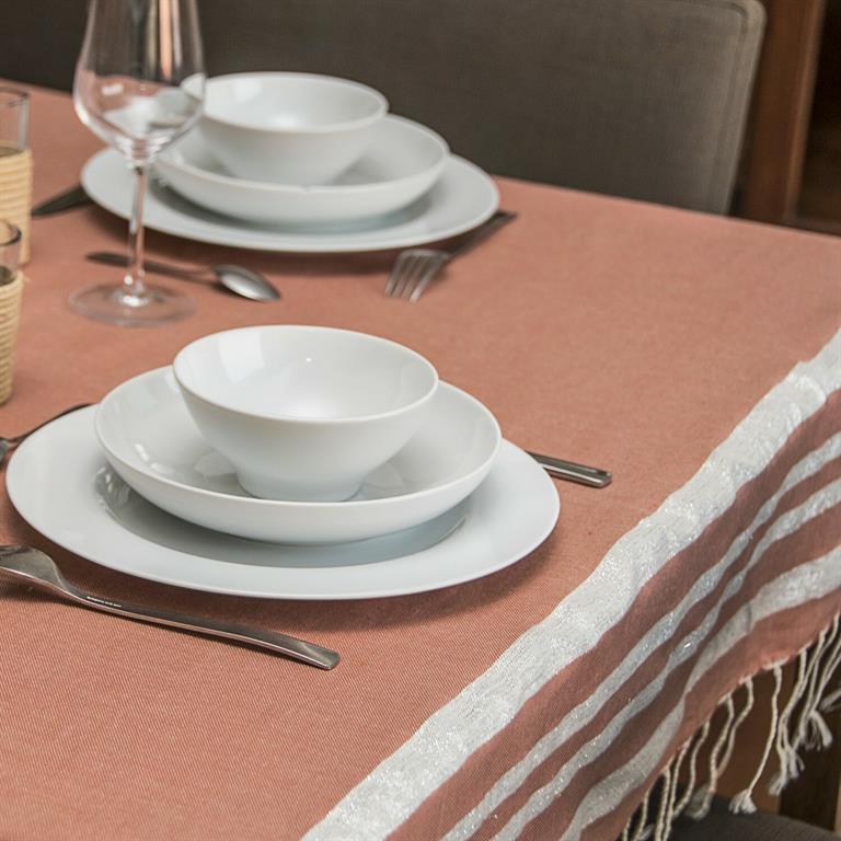 Nappe coton terracotta / argent 150x250