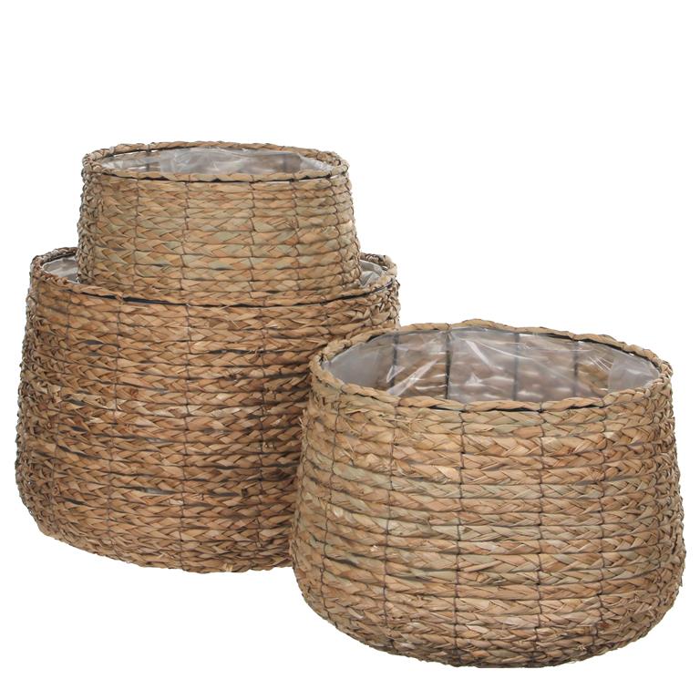 3 cache-pots en jonc de mer marron clair H32