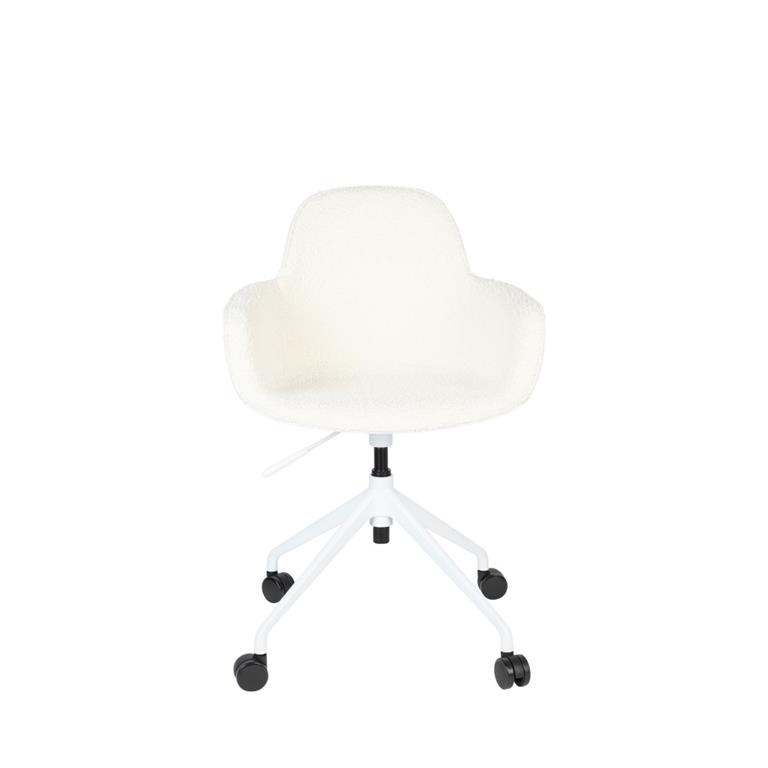 Chaise de bureau en tissu bouclette à roulettes - Blanc
