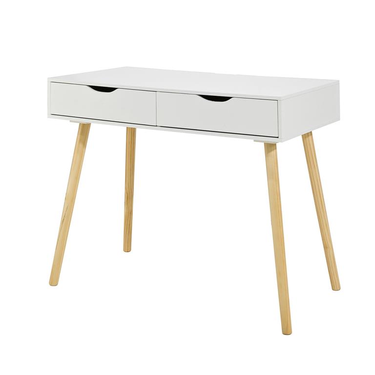 Bureau informatique 2 tiroirs effet bois blanc