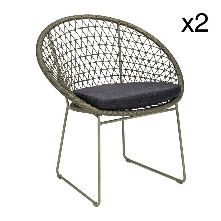Lot de 2 fauteuils de table extérieur polypropylène et pieds en métal