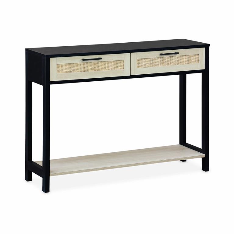 Console noire et cannage 100 x 30 x 75cm