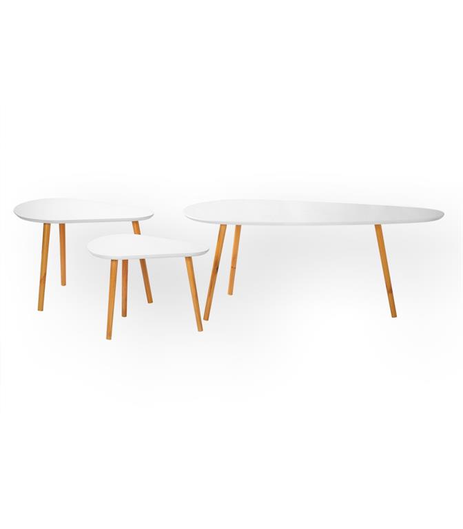 Set de 3 tables gigognes blanc et bois