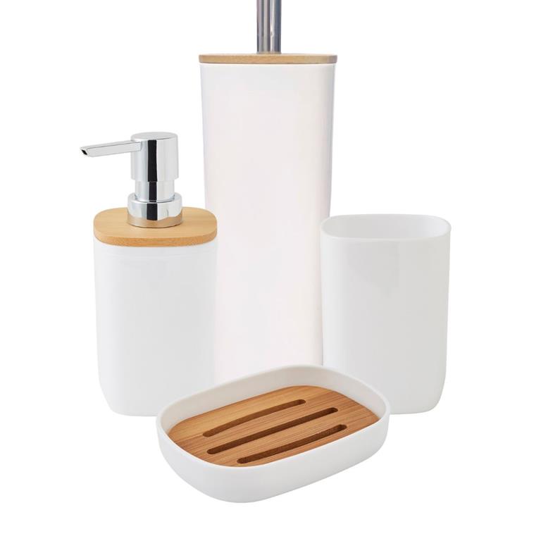 Set de salle de bain  4 pièces en bambou blanc