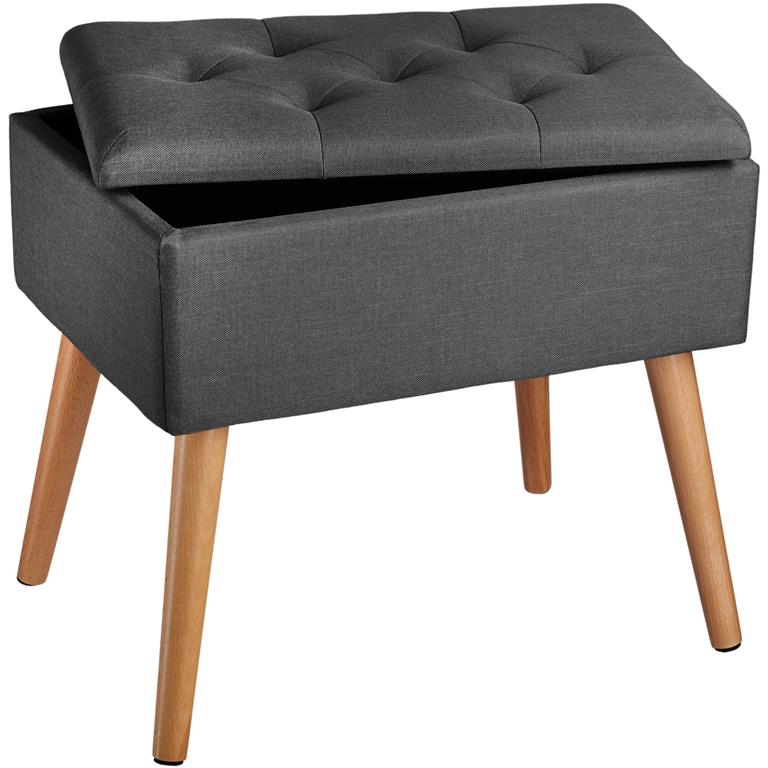 Banc avec coffre de rangement aspect lin avec rembourrage gris foncé