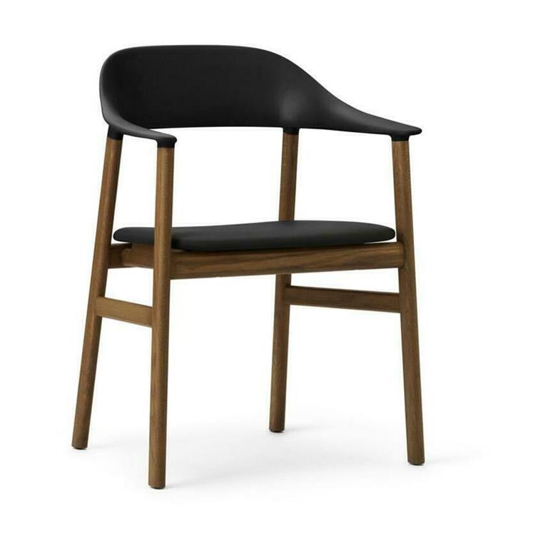 Chaise avec accoudoirs en chêne teinté et cuir noir Herit Spectrum Leather