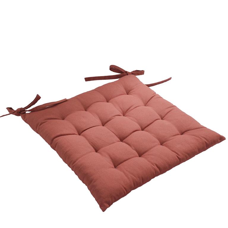 Galette de chaise piquée en coton terre cuite 40x40cm