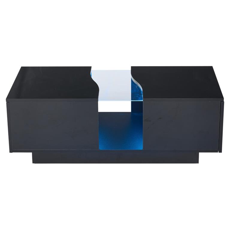 Table basse noire brillante verre trempé avec éclairage
