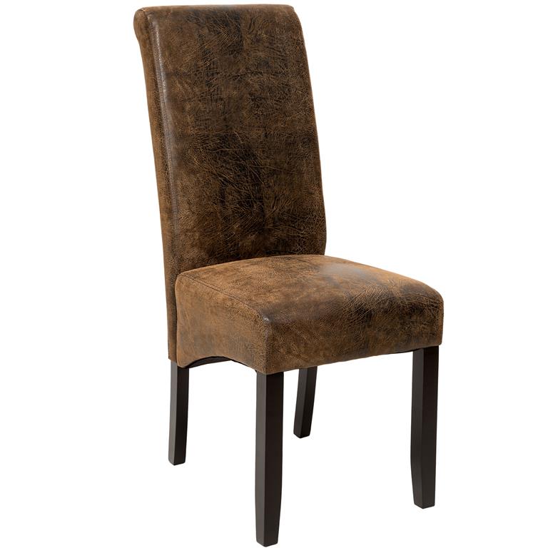 Chaise de salle à manger rembourrée cuir synthétique marron foncé